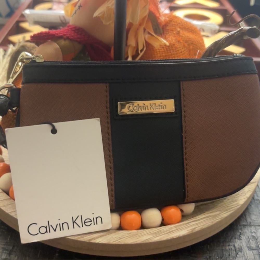 Calvin Klein Black and Brown Wristlet